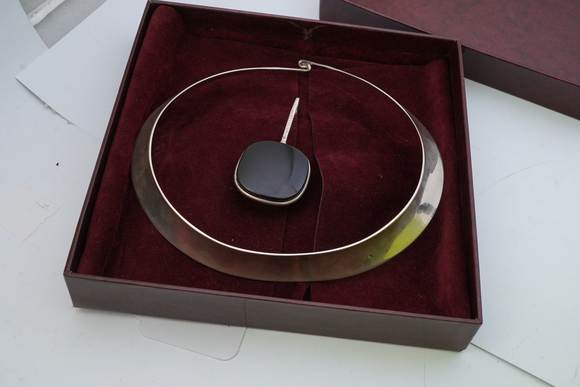 Vivianna Torun Bülow-Hübe for Georg Jensen, a silver and smoky quartz set drop pendant necklace, Denmark